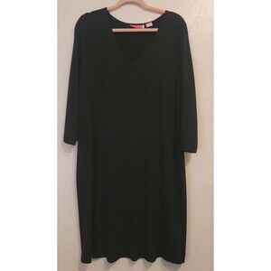 Liz Lange Maternity Sz L Black Midi Dress 3/4 Sleeve Stretch Casual Work Party